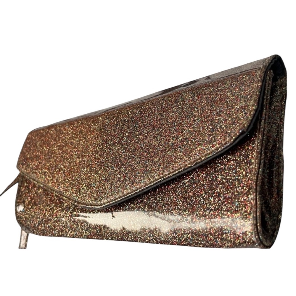 Bronze Gold Clear No-Shed Glitter Envelope Clutch - Metallic Wristlet